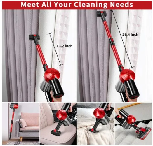 Cordless Vacuum Cleaner Rechargeable with 2200mAh Detachable Battery, 18000PA Cyclone Vacuum with HEPA Filter, Lightweight Portable Handheld Stick Vacuum